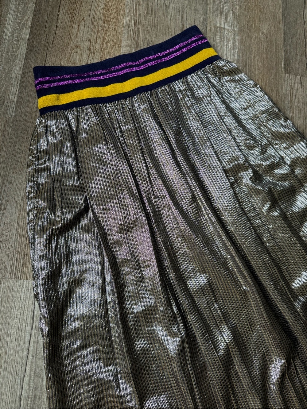 J. McLaughlin Theda Metallic Bronze Pleated Midi Skirt Multi Color Purple Size S - Picture 5 of 13